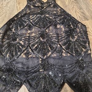 Cache Womans Sz XS Black Semi Sheer Beaded Formal Halter Top EUC SEXY classic